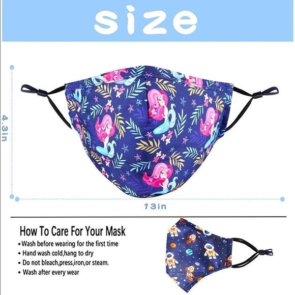 4-Pack Kids Face Masks – Dinosaur, Unicorn, Princess & Mermaid Prints, NWT - Picture 2 of 7